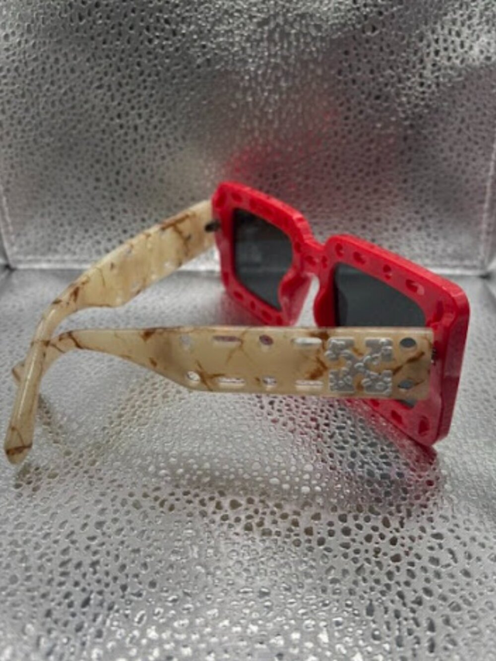 Red and Khaki Graffiti Framed Off-White Sunglasses